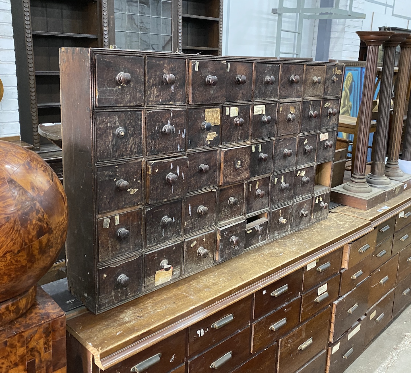 A Victorian mahogany 39 drawer apothecary chest, width 130cm, depth 18cm, height 76cm